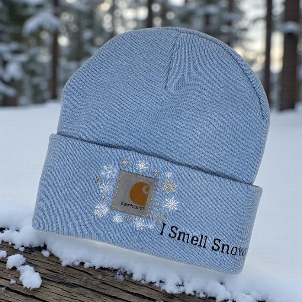 Cozy Winter Knit Beanie with Frosted Snowflake Embroidery